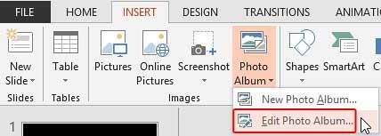 The Edit Photo Album option The Edit Photo Album option