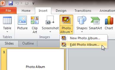 The Edit Photo Album menu option