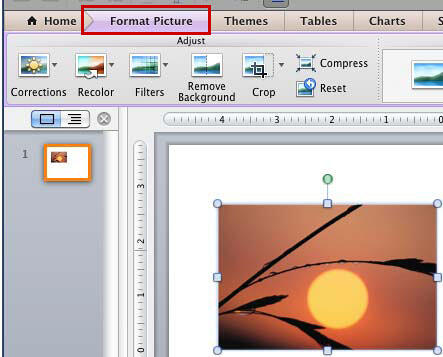 Format Picture tab of the Ribbon activated Format Picture tab of the Ribbon activated