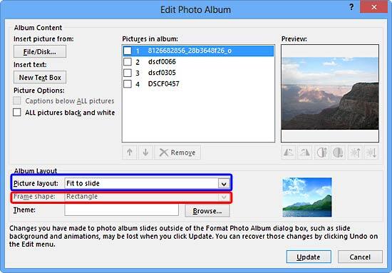 Edit Photo Album dialog box