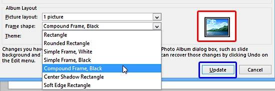 Frame shape selected for the Photo Album