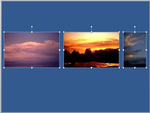 Resized and aligned pictures selected on the slide