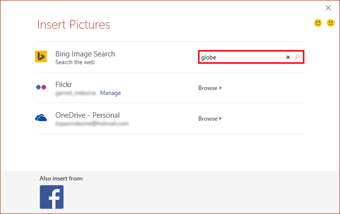 Insert Pictures dialog box
