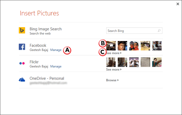 Insert Pictures dialog box Insert Pictures dialog box