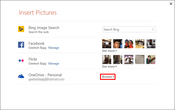 Insert Pictures dialog box