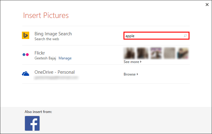 Insert Pictures dialog box Insert Pictures dialog box