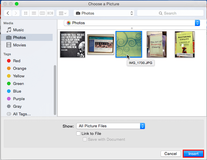 Choose a Picture dialog box