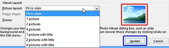 Picture layout drop-down list