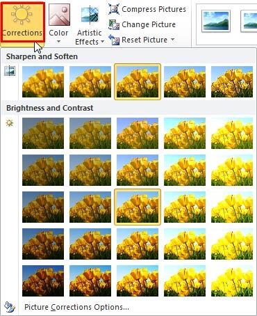 Corrections drop-down gallery Corrections drop-down gallery