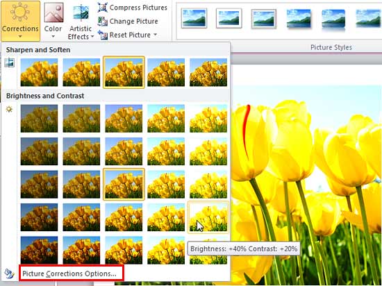 Brightness and Contrast values displayed in the tool tip Brightness and Contrast values displayed in the tool tip