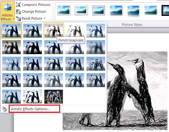Name of the artistic effect being displayed as a tool tip