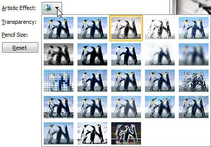 The Artistic Effects gallery within the Format Picture dialog box
