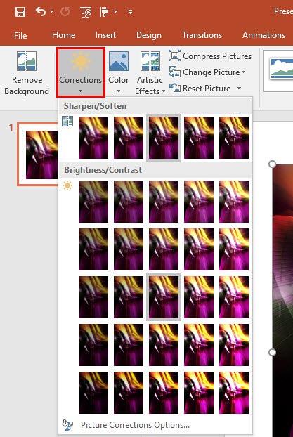 Corrections drop-down gallery Corrections drop-down gallery