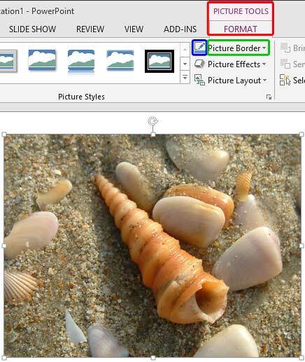 Picture Border button within the Picture Tools Format tab Picture Border button within the Picture Tools Format tab