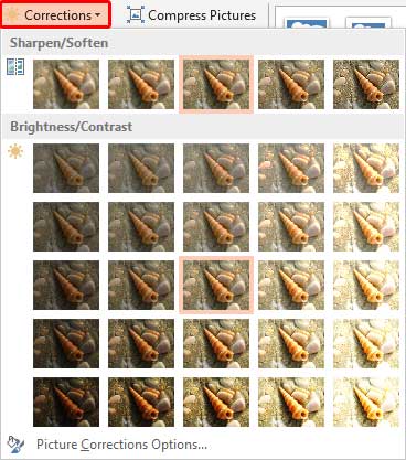 Corrections drop-down gallery Corrections drop-down gallery