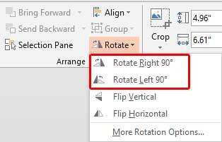 Rotate options within the Rotate drop-down gallery Rotate options within the Rotate drop-down gallery
