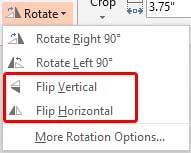 Flip options within the Rotate drop-down gallery Flip options within the Rotate drop-down gallery