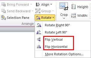 Flip options within the Rotate drop-down gallery Flip options within the Rotate drop-down gallery