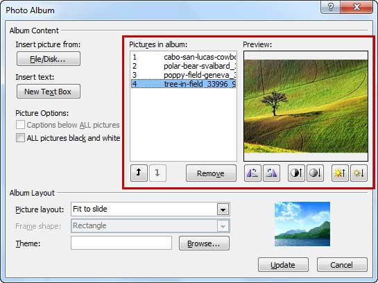 Edit Photo Album dialog box