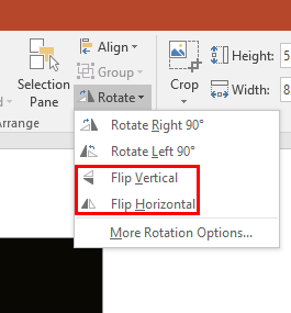 Flip options within the Rotate drop-down gallery Flip options within the Rotate drop-down gallery