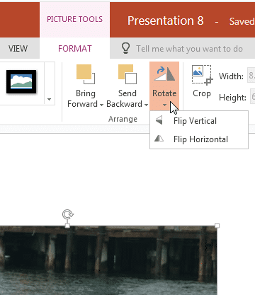 Flip options within the Rotate drop-down gallery