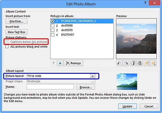 Edit Photo Album dialog box