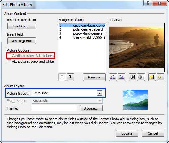 Edit Photo Album dialog box Edit Photo Album dialog box