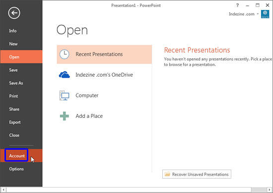 PowerPoint 2016 Backstage view PowerPoint 2016 Backstage view