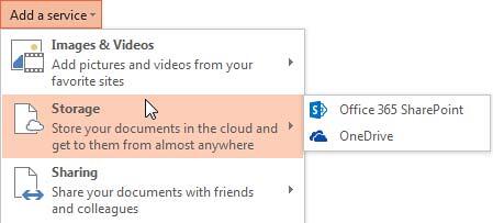 Storage sub-menu Storage sub-menu
