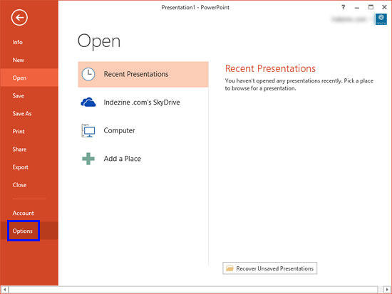 PowerPoint Backstage view