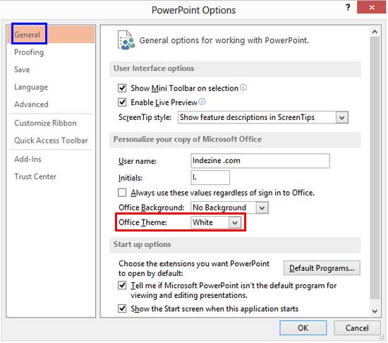 PowerPoint Options dialog box