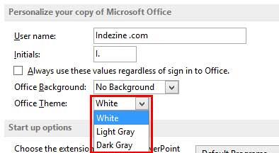 Office Theme drop-down list