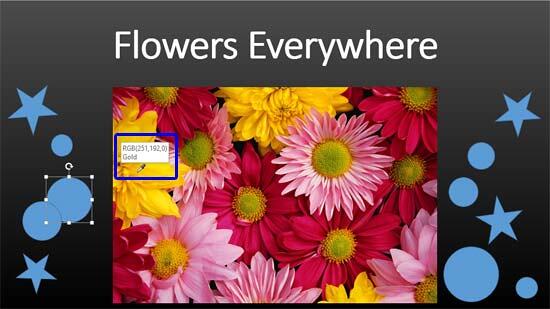Eyedropper cursor showing RGB values of selected color