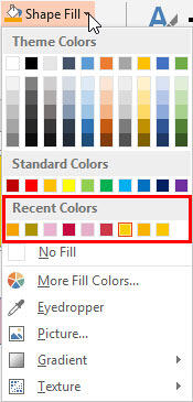 Picked colors under Recent Colors section