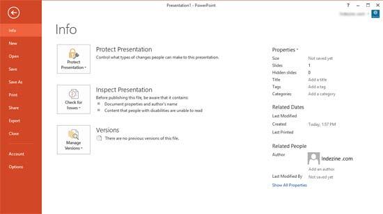 File Menu leads to the Backstage View 