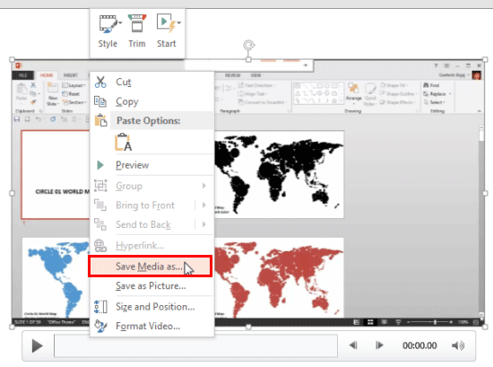 Save Media as option exports the screen recording to MP4 format