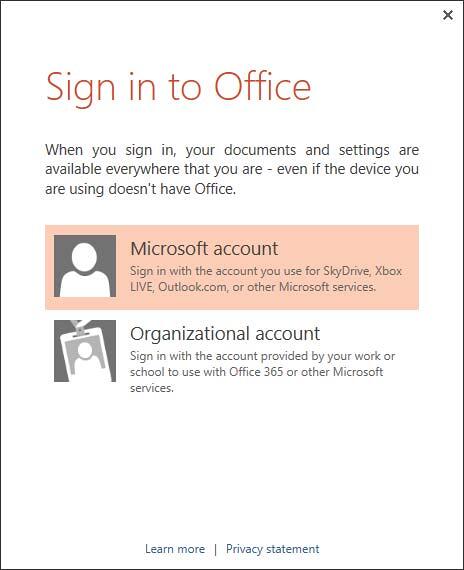 Sign in to Office window