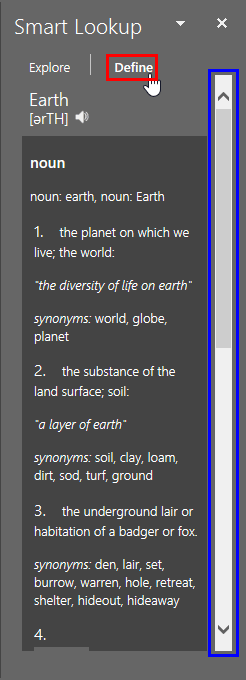 Define tab of the Smart Lookup Task Pane