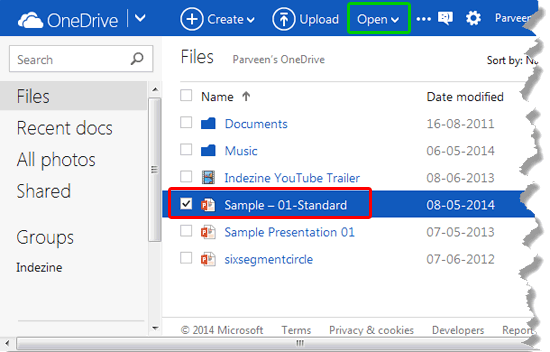 PowerPoint file selected for opening PowerPoint file selected for opening