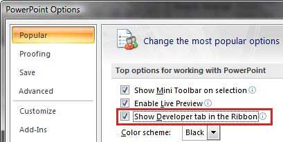 Check the option to show the Developer tab Check the option to show the Developer tab