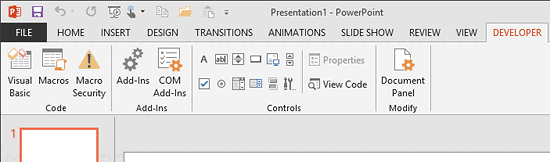 Developer tab enabled in the Ribbon