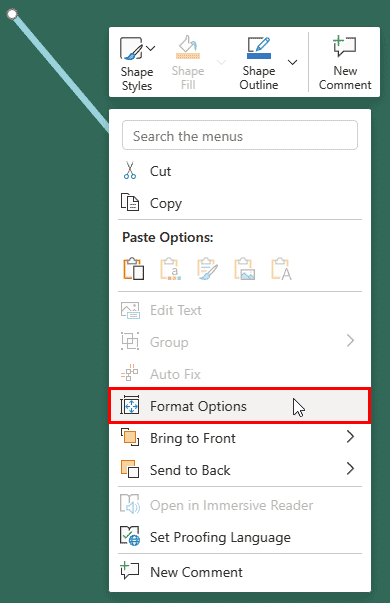 Right-click and choose the Format Shape option in PowerPoint for the Web Right-click and choose the Format Shape option in PowerPoint for the Web