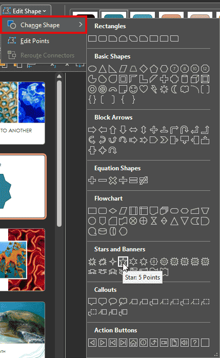 Shape to change to, in PowerPoint 365 for Windows Shape to change to, in PowerPoint 365 for Windows