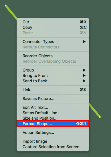 Right-click or Ctrl+click and choose the Format Shape option
