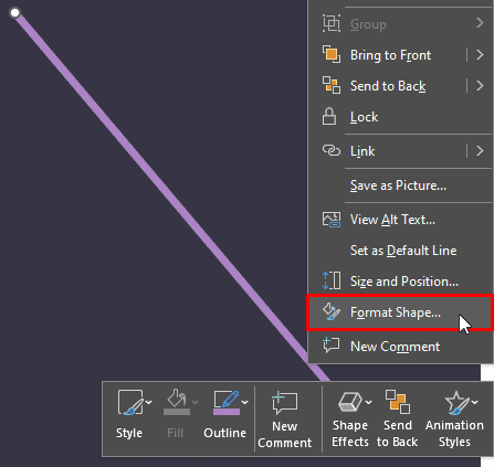 Right-click and choose the Format Shape option