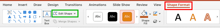 Edit Shape button in PowerPoint 365 for Mac Edit Shape button in PowerPoint 365 for Mac