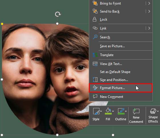 Format Picture option in the contextual menu Format Picture option in the contextual menu