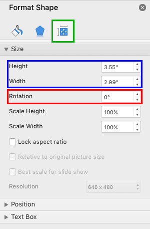 Rotation value within the Format Shape Task Pane