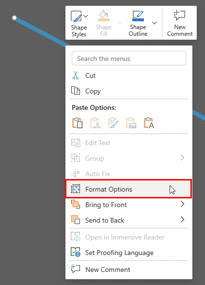 Right-click and choose Format Options Right-click and choose Format Options