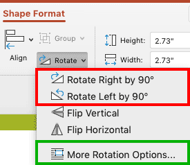 Rotation options in PowerPoint 365 for Mac Rotation options in PowerPoint 365 for Mac
